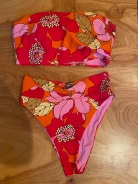 aerie bikini S top & M bottom small medium bathing suit floral swimsuit *1 strap